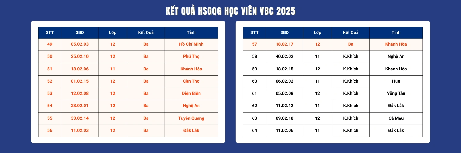 Thành tích đội tuyển VPhO Boot Camp
